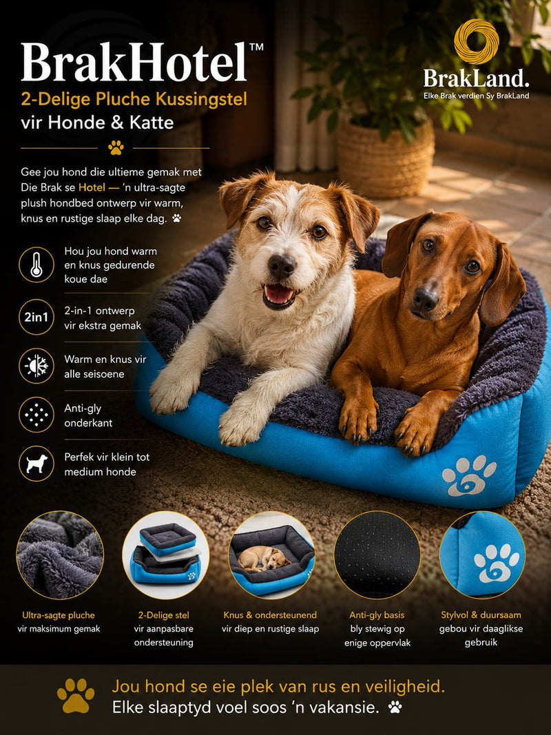 BrakHotel 2-Delige Pluche Kussingstel vir Brakke!